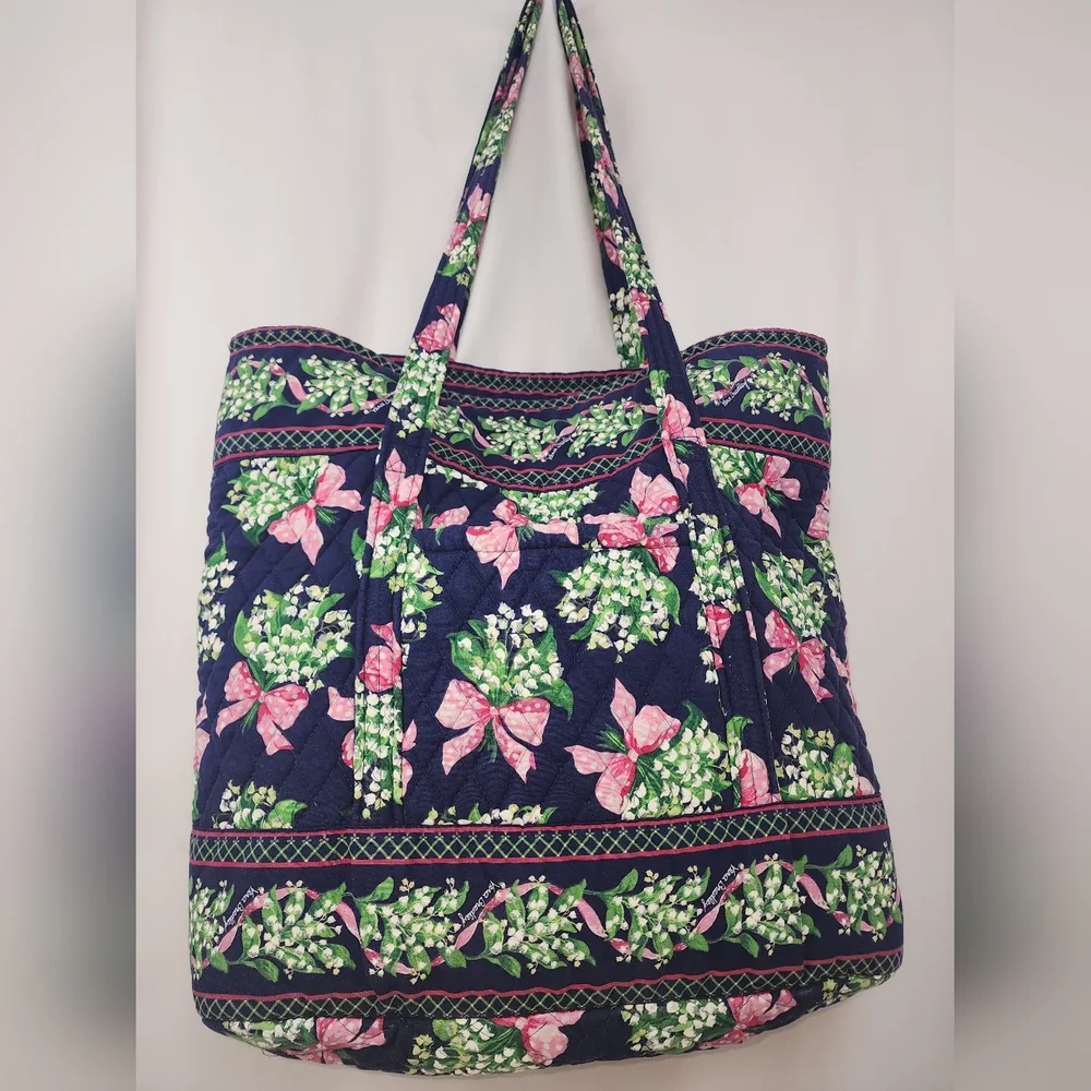1999 Vintage Retired Vera Bradley Return to Happiness Navy Pink Bows Large Tote - Picture 4 of 16